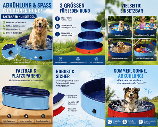 🐶 Faltbarer Hundepool mit Ablaufventil