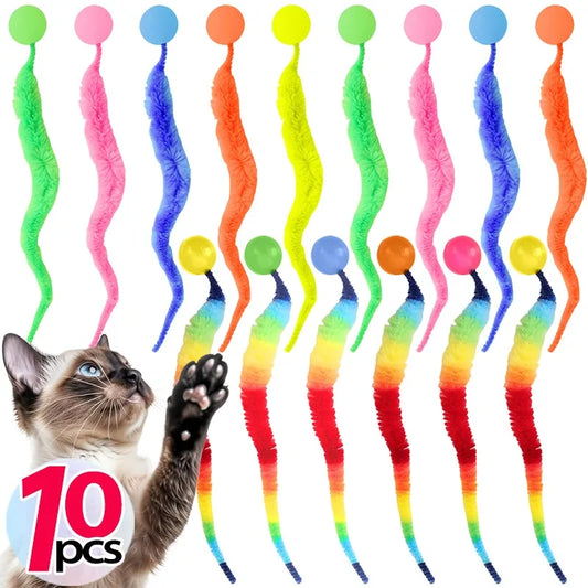 Interaktives Katzenspielzeug – Bunte Wurm-Spielzeuge für Katzen