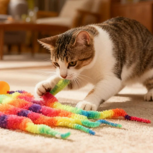 Interaktives Katzenspielzeug – Bunte Wurm-Spielzeuge für Katzen